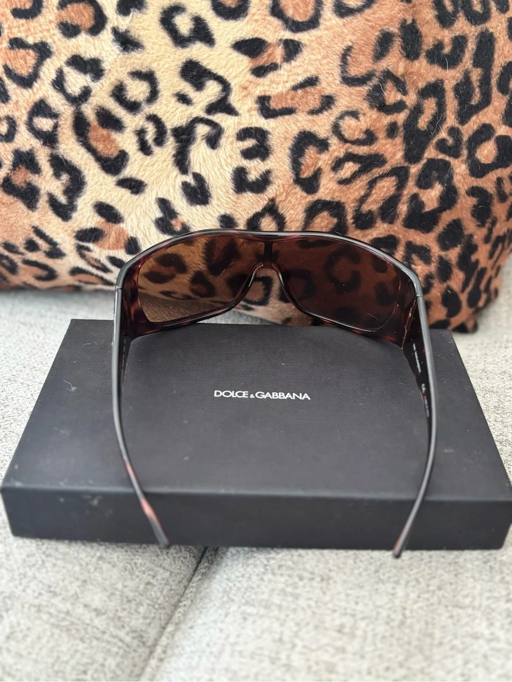 Dolce & Gabbana Brown /Leopard Shield Sunglasses with D&G Crystal Logo